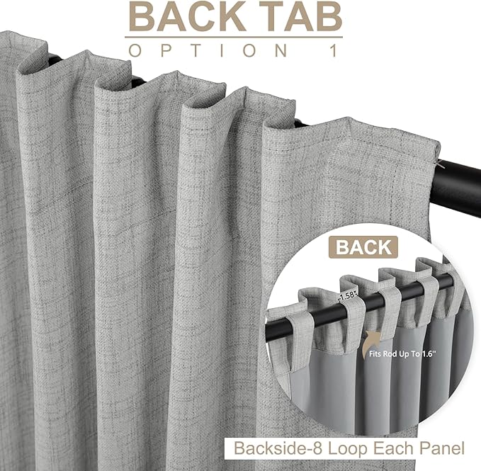 100% Blackout Shield Linen Blackout Curtains for Bedroom 90 Inches Long, Back Tab/Rod Pocket Living Room Drapes, Thermal Insulated Blackout Curtains 2 Panels Set, 50" W x 90" L, Ash Grey