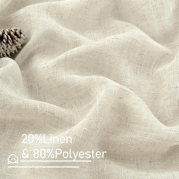 LAMIT Short Linen Curtains 36 Inch Length for Half Window, Cream Ivory Semi Sheer Light Filtering Panels Back Tab and Rod Pocket Drapes for Basement/Kitchen, 2 Panels, 25 x 36 Inch