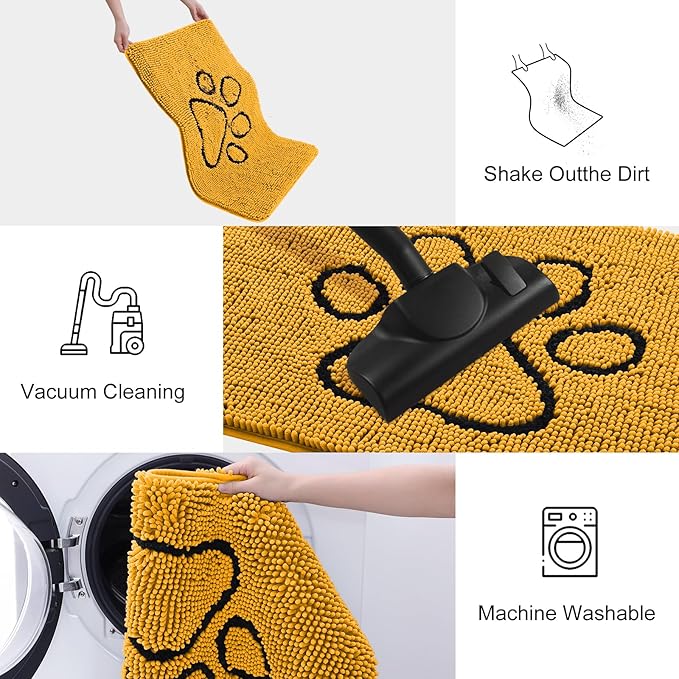 Smiry Dog Door Mat for Muddy Paws, Absorbent Dirt Trapper Non Slip Quick Dry Washable Chenille Mat for Mud Dogs, Entry Rug for Indoor and Outdoor (36x24 Inches, Golden Yellow and Black)