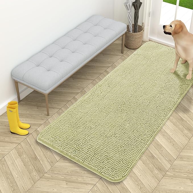 OLANLY Dog Door Mat for Muddy Paws 54x24, Absorbs Moisture and Dirt, Absorbent Non-Slip Washable Doormat, Quick Dry Chenille Mud Mat for Dogs, Entry Indoor Entryway Carpet for Inside Floor, Vanilla