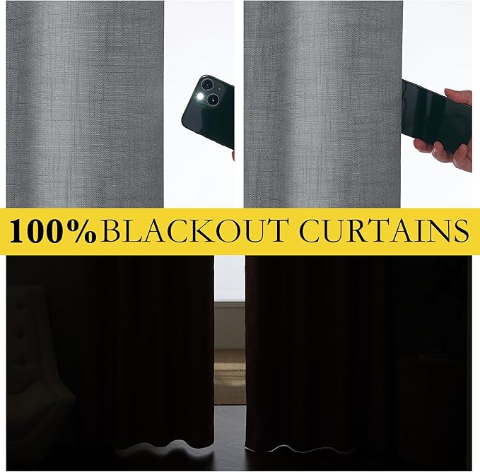 NICETOWN 100% Absolutely Blackout Linen Curtains with Thermal Insulated White Liner, Dove Grey, 42" Wide, 2 Pieces, Privacy Vertical Window Drapes for Office Laundry Living Room Windows 72 inch Long