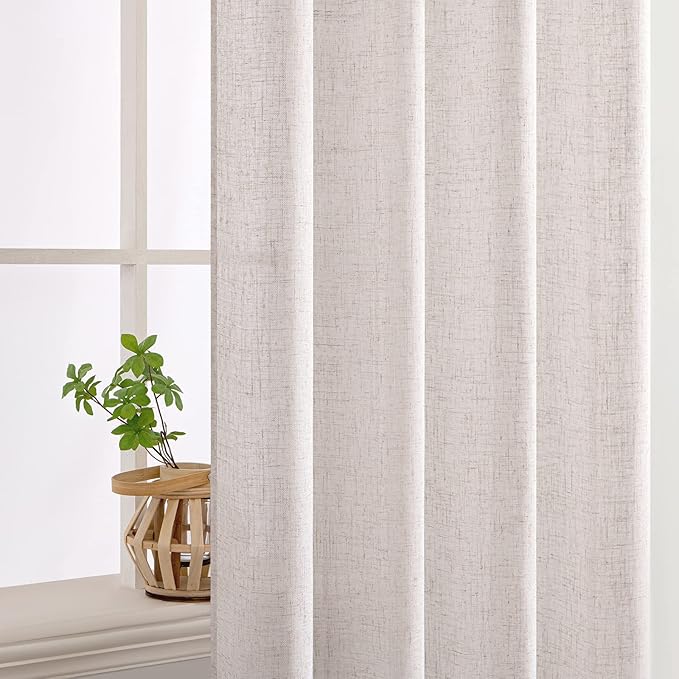 MIULEE White Linen Curtains 84 Inch Length for Bedroom Living Room, Soft Thick Linen Textured Window Drapes Semi Sheer Light Filtering Rod Pocket Back Tab Burlap Look Farmhouse Decor, 2 Panels