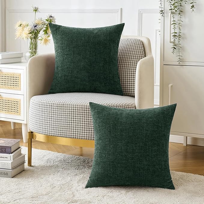 MIULEE Pack of 2 Green Throw Pillow Covers 16x16 Inch Soft Chenille Pillow Covers for Sofa Living Room Couch Solid Dyed Cases