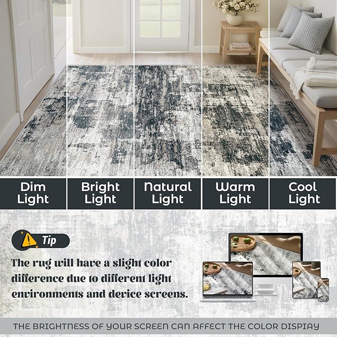 10x14 Area Rugs for Living Room, Washable Modern Abstract Large Area Rug Neutral Soft Non Slip Kids Rug Stain Resistant Indoor Carpet for Bedroom Dining Room Playroom Office(BlackGrey, 10'x14')