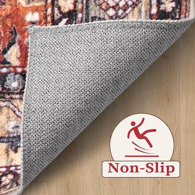 SERISSA Boho Tribal 8x10 Area Rugs, Washable Vintage Large Living Room Rug Non-Slip, Ultra Soft Oriental Print Distressed Farmhouse Carpet for Dining Room Bedroom Dorm Office Home Decor
