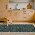 Hazo Haus Dark Green 2x8 Non Slip Kitchen Runner Rugs - Modern Vintage Boho Eclectic Floral Pattern, Washable Low Pile Non-Slip 8ft Long Runner Rugs for Hallway, Entrance
