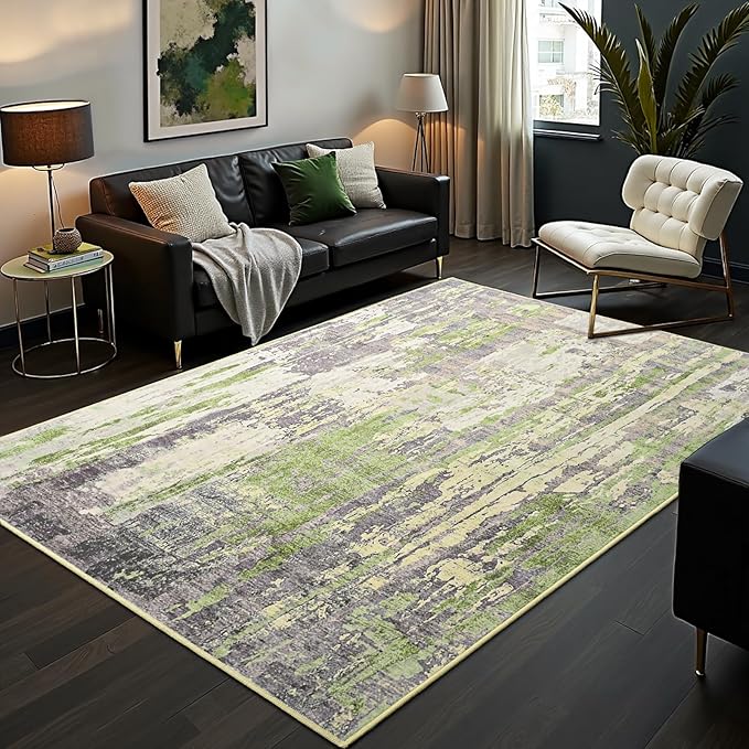 Toneed Abstract Area Rug Modern Washable Rug Soft Non Slip Rug Low Pile for Bedroom Living Room Dining Room Green 5x7 Feet