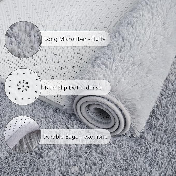 Chicrug Soft Area Rugs for Bedroom Living Room Plush Fluffy Rug 3x5 Feet, Shag Furry Area Rug Carpet Non Shedding for Nursery Children Kids Girls Room Home Decorative, Grey