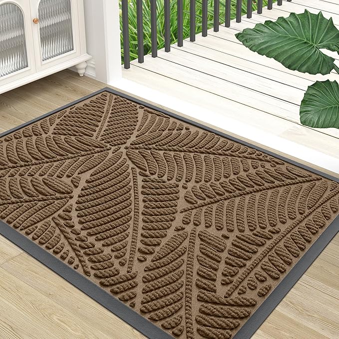 Colorxy Waterproof Doormat, Sturdy Natural Rubber Front Indoor Mat, Non Slip Low Profile Outdoor Door Mat, Stain and Fade Resistant Floor Mats, Easy Clean Patio Entry Mat, 47''x24'', Light Brown