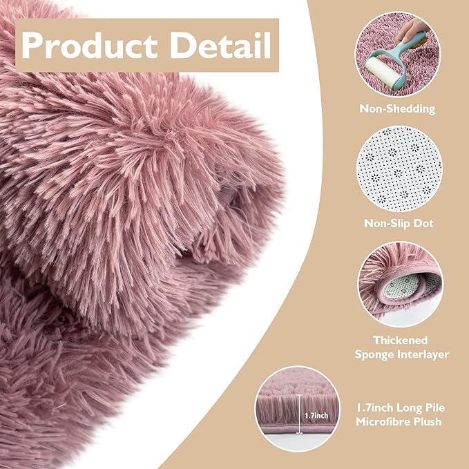 8x10 Fluffy Area Rugs for Living Room,Shag Area Rug for Bedroom,Blush Soft Fuzzy Rug Non-Shedding Indoor Plush Carpet for Kids Bedroom Nursery Home Decor