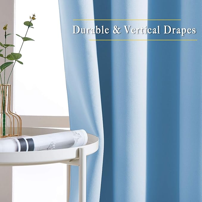 NICETOWN Blue Bedroom Blackout Curtains - Functional Blackout Draperies and Drapes Window Panels, Thermal Insulated, 52 inches x 45 inches, Set of 2 Panels, Blue