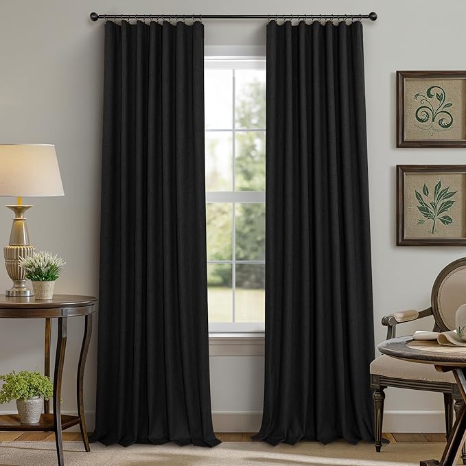 Long Black Curtains for Living Room Modern Farmhouse Linen Black Out Drapes for Bedroom Floor Length 102 Inch Curtain Panels Burg for 103 Inch Window Sound Deadening Thermal Patio Door 2 Panels 52x102