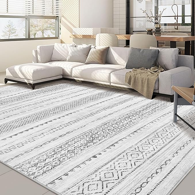 Nakagishi 5x8 Area Rugs Living Room: Washable Boho Large Neutral Soft Farmhouse Rug Stain Resistant Modern Indoor Floor Non-Slip Carpet for Bedroom Nursery Kids Playroom Office Dining Room Dorm- Grey