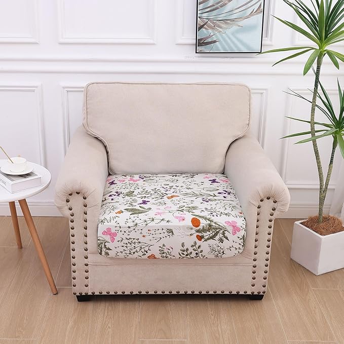 hyha Printed Couch Cushion Covers, Floral Sofa Covers Washable for Cushion Couch, Stretch Pattern Outdoor Cushion Covers for Patio Furniture with Elastic Bottom(Small, Sage Wild Green)