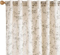 Lazzzy Farmhouse Linen Curtains Gray Floral Curtains 96 Inch Long Back Tab Drapes for Living Room Bedroom Light Filtering Country Vintage Rod Pocket Curtain, 2 Panels, Grey on Beige