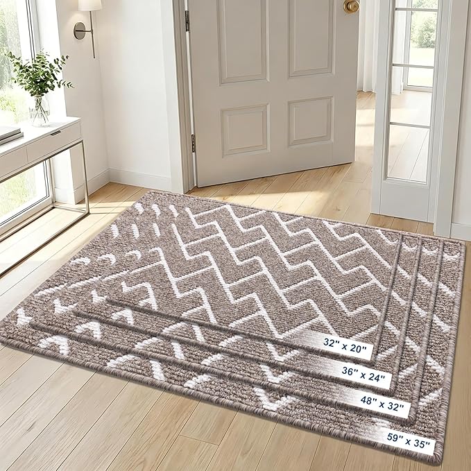 OLANLY Front Door Mat, Non-Slip Rubber Backing, Dirt Resistant and Absorbent, Washable, Easy to Clean Low-Profile Indoor Doormat for Back Door, Entryway, Inside Entrance, 48x32, Khaki