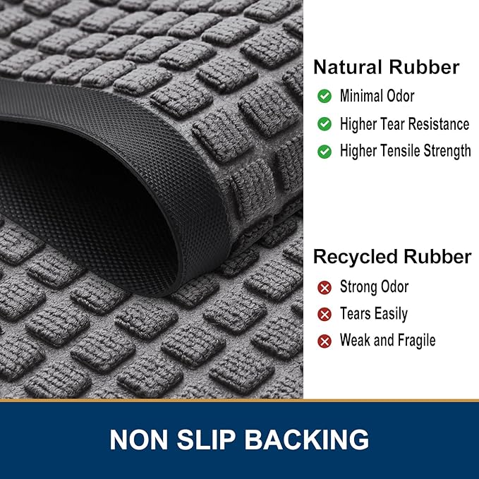 Smiry Front Door Mat Outside Entrance, Heavy Duty Natural Rubber Doormat, Non Slip, Trap Dirt and Moisture, Easy Clean, Low Profile Welcome Floor Mats for Indoor Outdoor Entry, 47x23 Inch, Mix Grey