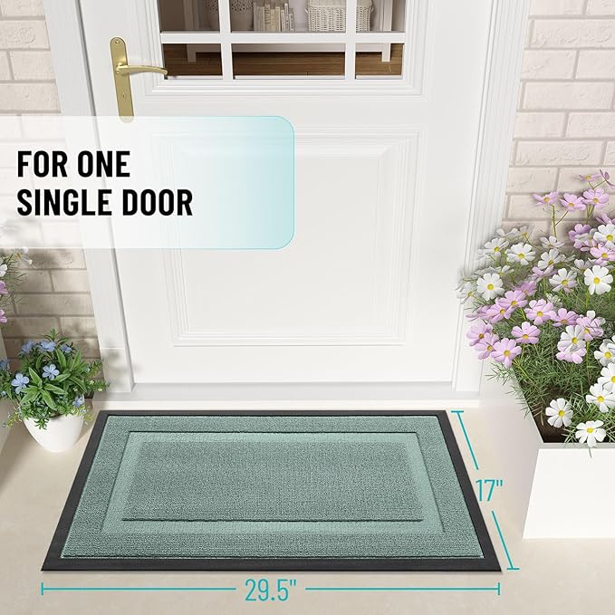 OLANLY Front Door Mat Indoor Outdoor Entrance, Waterproof All-Season, All-Weather Doormat, Sturdy Natural Rubber, Low Profile, Easy Clean Patio Porch Entryway Mat, 47x23, Grayish Green
