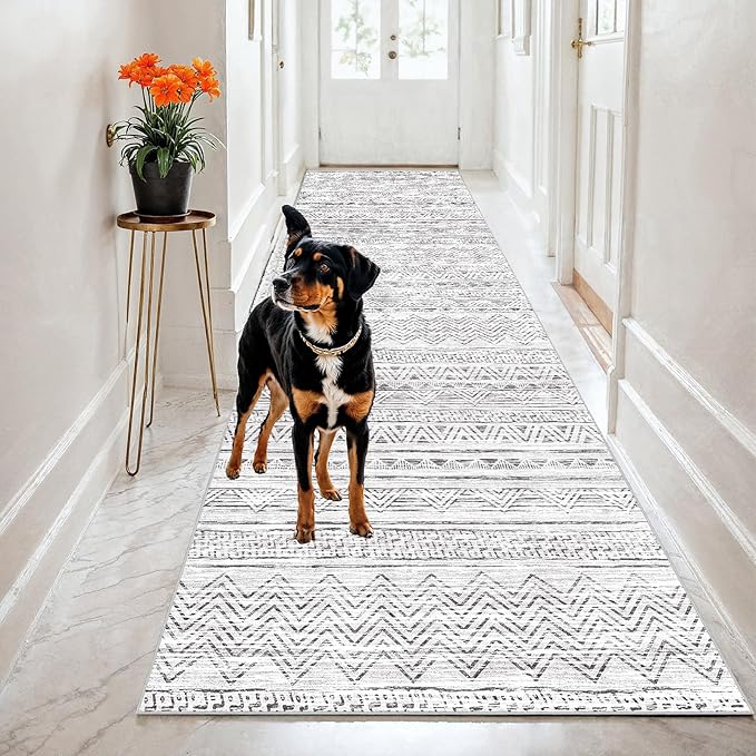 2x8 Washable Kitchen Runner Rug: Modern Moroccan Runners for Hallway Soft Non Slip Rugs with Rubber Backing Low Pile Thin Waterproof Floor Carpet for Entryway Bedroom Bathroom Indoor 2x8 Grey