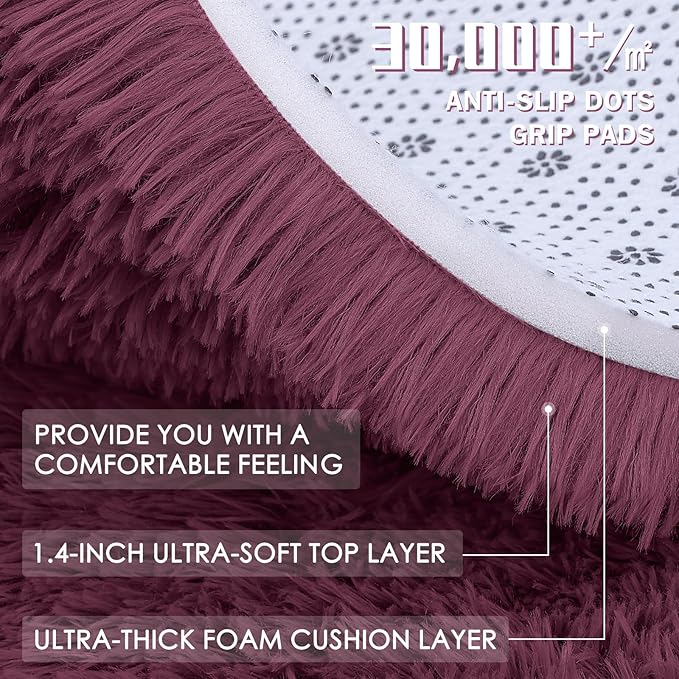 OLANLY 5x7 Machine Washable Large Area Rugs for Living Room, Bedroom, Soft Fluffy Shaggy Bedside Rug, Indoor Floor Carpet for Kids Girls and Boys, Dorms, Nursery, Home Decor Aesthetic, Burgundy