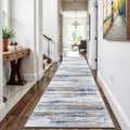 3x9 Washable Runner Rug for Family: Easy-to-Clean Runners for Hallway Entryway Kitchen Bedroom - Stain and Water Resistant Rugs with Non-Slip Backing - Soft Low-Pile Carpet Navy Grey