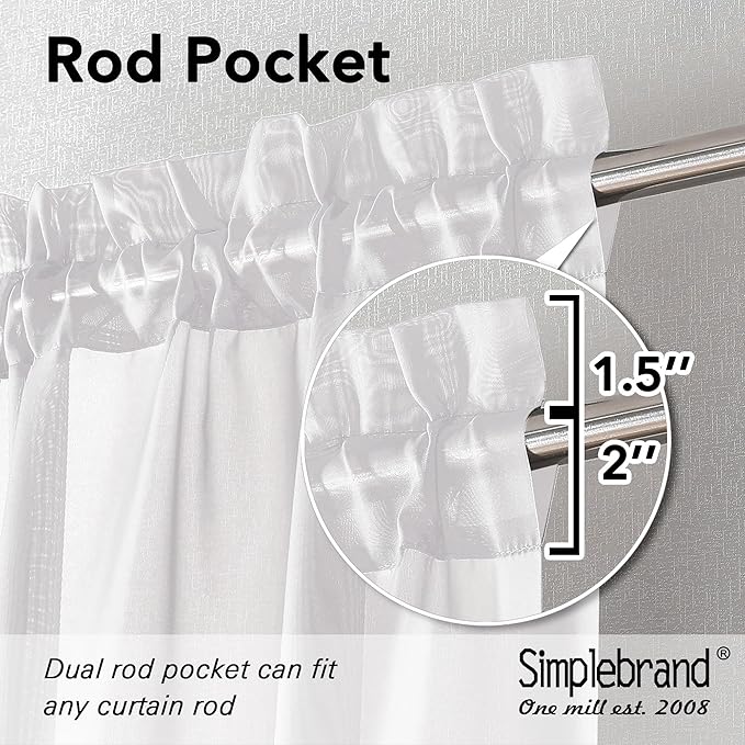 Simplebrand Sheer White Curtains 120 Inches Long, Extra Long Rod Pocket Solid Color Window Sheer Curtain Panels, Elegant Curtains & Drapes for Living Room, Bedroom 2 Panels (White, 59" W x 120" L)