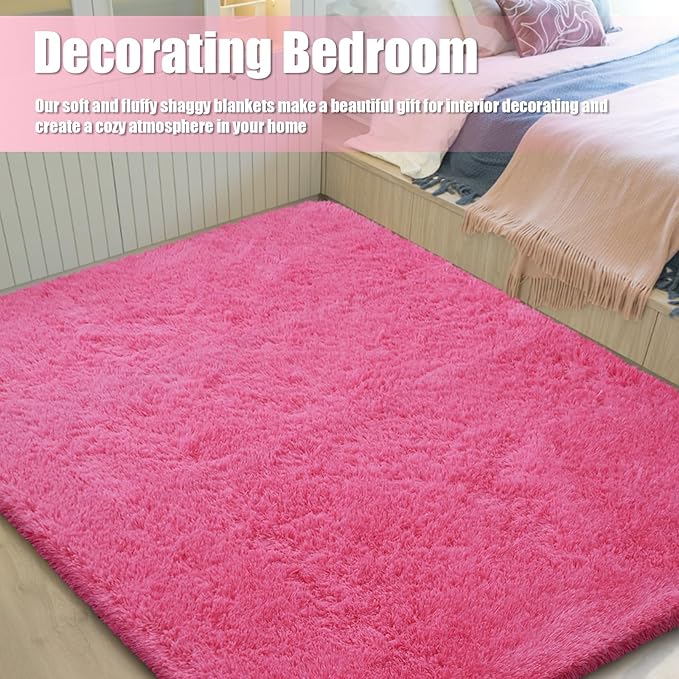 9x12 Fluffy Area Rugs for Living Room,Large Fuzzy Shag Area Rug for Bedroom,Soft Non-Shedding Indoor Plush Carpet for Kids Bedroom Nursery Home Decor,Hot Pink