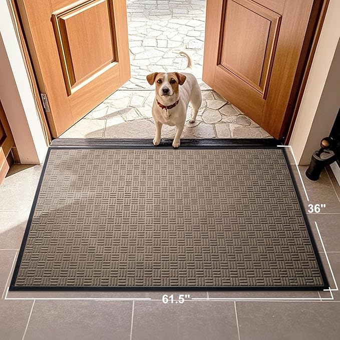 Mibao Front Door Mat, Heavy Duty Durable Welcome Mat for Outdoor Indoor, Dirt Trapper Waterproof Super Absorbent Door Mat for Entryway Outside Patio Porch,61.5" x 36", Beige