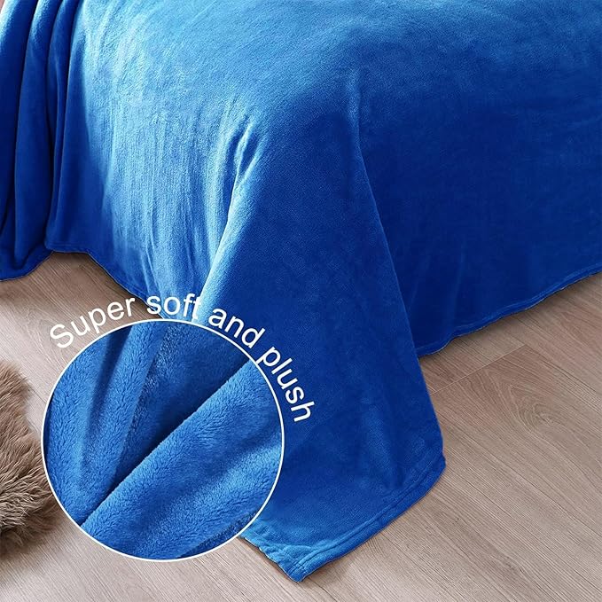 Exclusivo Mezcla Fleece Blankets Queen Size for Bed, Super Soft and Warm, All Season, Cozy, Plush, Lightweight, 90x90 Inches, Cobalt Blue