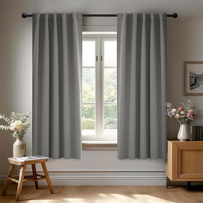 Deconovo Blackout Curtains, Thermal Insulated, W42 x L54 2 Panels, Back Tab, Machine Washable, Room-Darkening Drapes for Bedroom/Living Room Light Grey