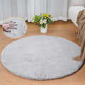 ORINOVA Grey Round Rug 3ft Machine Washable Shaggy Area Rugs for Living Room Faux Bunny Fluffy Fur Rug for Bedroom Small Circle Nursery Rug