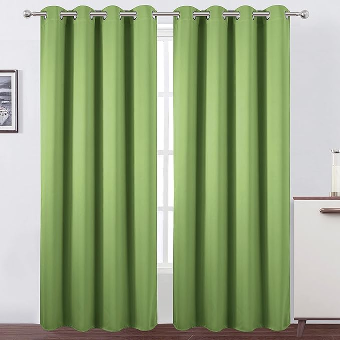 LEMOMO Light Green Thermal Blackout Curtains/52 x 108 Inch/Set of 2 Panels Room Darkening Curtains for Bedroom