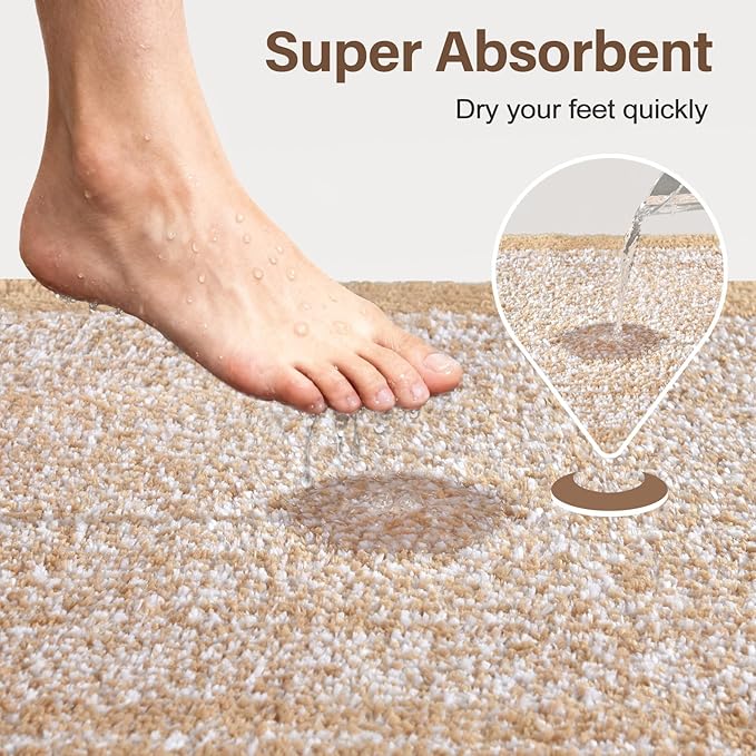70x24 Long Bathroom Rugs Washable Non Slip, Beige Bath Mat for Bathroom Floor Tub, Soft Absorbent Quick Dry Mats for Shower, Bathtub,Home Decor