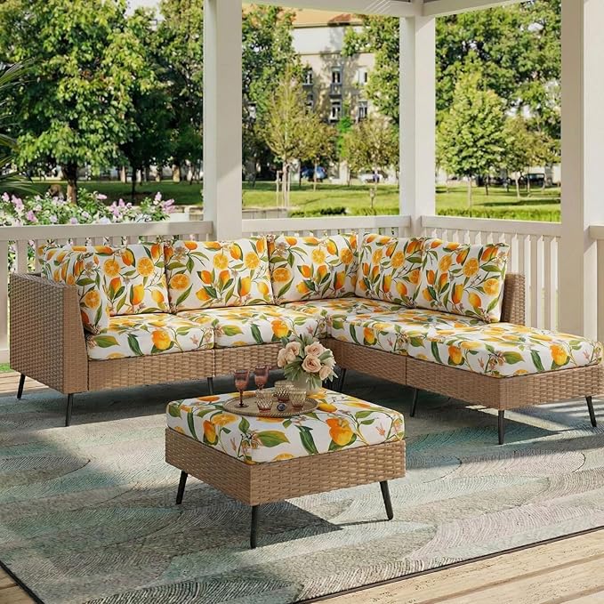 hyha Printed Couch Cushion Covers, Floral Sofa Covers Washable for 3 Cushion Couch, Stretch Pattern Outdoor Cushion Covers for Patio Furniture with Elastic Bottom(Large, Lemon)
