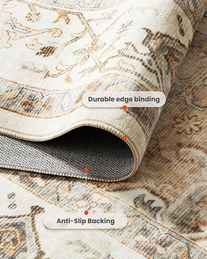 AMADA HOMEFURNISHING 4x6 Washable Area Rug, Low-Profile Entryway Rug with Non-Slip Backing & Durable Edge Binding, Vintage Rugs for Bedroom, Entryway & Kitchen