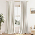 Guken Cream 100% Blackout Linen Curtains 42 Inch Wide by 108 Inch for Living Room Bedroom Back Tab Rod Pocket Thermal Insulated Black Out Drapes Room Darkening Farmhouse Window Curtains,42x108