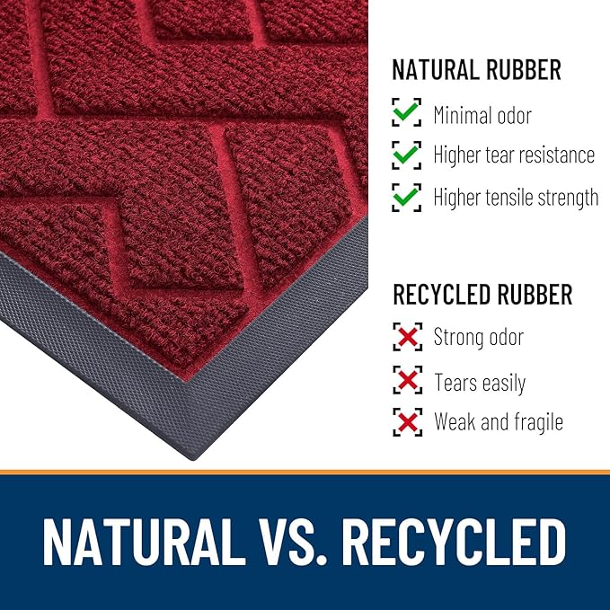OLANLY Front Door Mat Indoor Outdoor Entrance, Waterproof All-Season, All-Weather Doormat, Sturdy Natural Rubber, Low Profile, Easy Clean Patio Porch Entryway Mat, Herringbone Brick (Wine Red, 47x17)