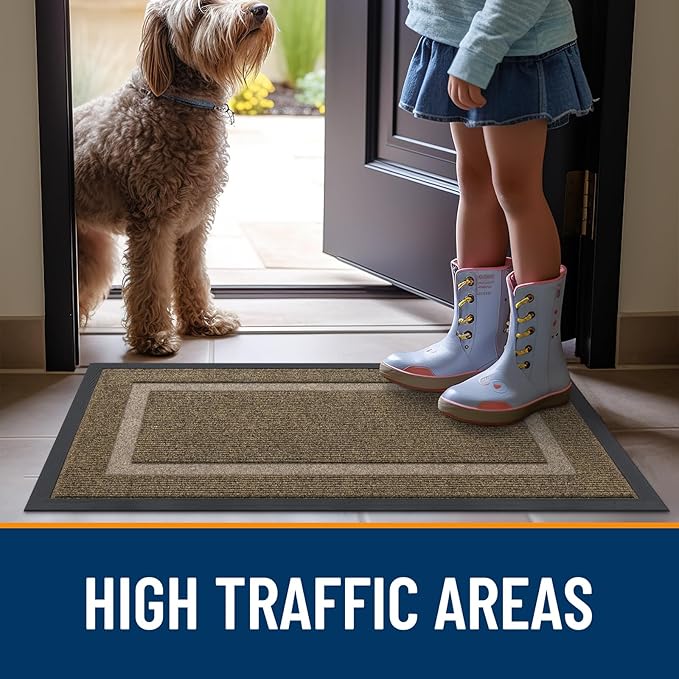 OLANLY Front Door Mat Indoor Outdoor Entrance, Waterproof All-Season, All-Weather Doormat, Sturdy Natural Rubber, Fade Resistant, Low Profile, Easy Clean Patio Porch Entryway Mat, 59x20, Brown