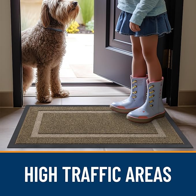 OLANLY Front Door Mat Indoor Outdoor Entrance, Waterproof All-Season, All-Weather Doormat, Sturdy Natural Rubber, Fade Resistant, Low Profile, Easy Clean Patio Porch Entryway Mat, 33x21, Brown