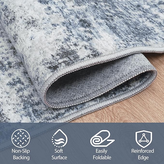 5x8 Area Rugs for Living Room Rug Washable: Abstract Rug for Dining Room Bedroom Carpet Non Slip 5 by 8 Indoor Modern Nursery Home Office Blue Grey