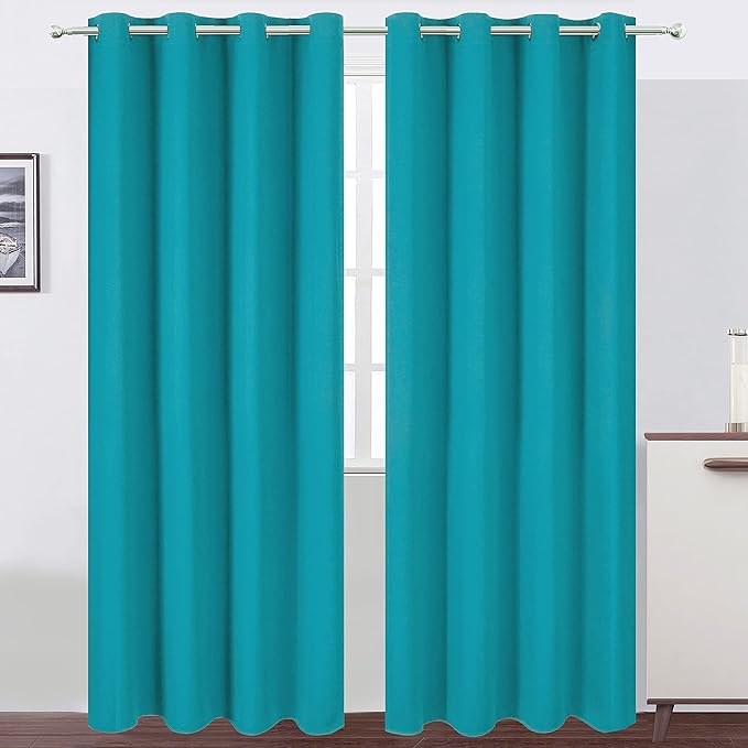 LEMOMO Blackout Curtains 66 x 95 inch/Teal Curtains Set of 2 Panels/Thermal Insulated Room Darkening Bedroom Curtains