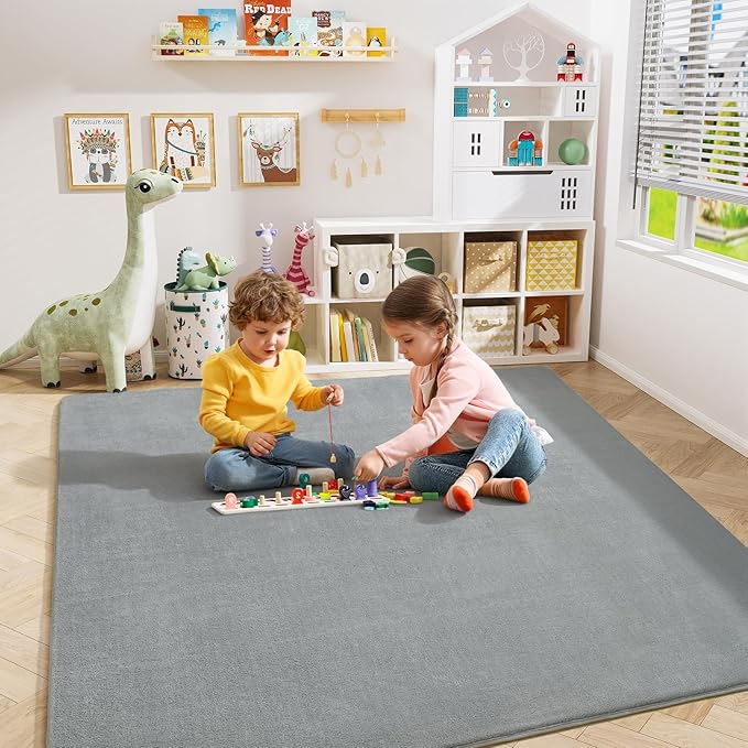 Amearea 6x6 Square Area Rugs for Bedroom Living Room, Modern Grey Thickened Memory Foam Rug, Fluffy Indoor Washable Rugs Non Slip Minimalist Carpet for Kids Boys Girls Dorm Nursery Room Decor