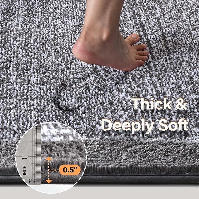 70x24 Long Bathroom Rugs Washable Non Slip, Grey Bath Mat for Bathroom Floor Tub, Soft Absorbent Quick Dry Mats for Shower,Bathtub,Home Decor