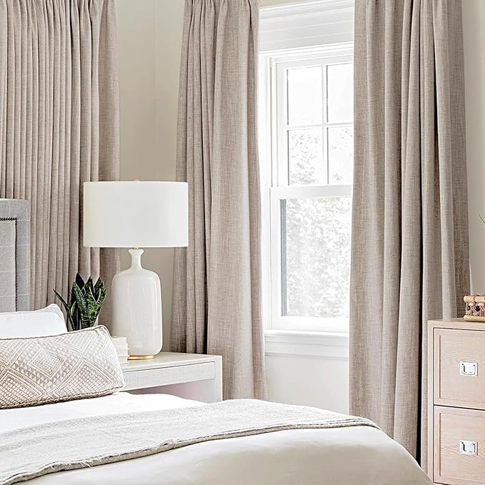 MIULEE Linen Texture Curtains for Bedroom Solid 100% Blackout Thermal Insulated Khaki Curtains Grommet Room Darkening Drapes for Living Room Nursery 52x108 Inch (2 Panels)