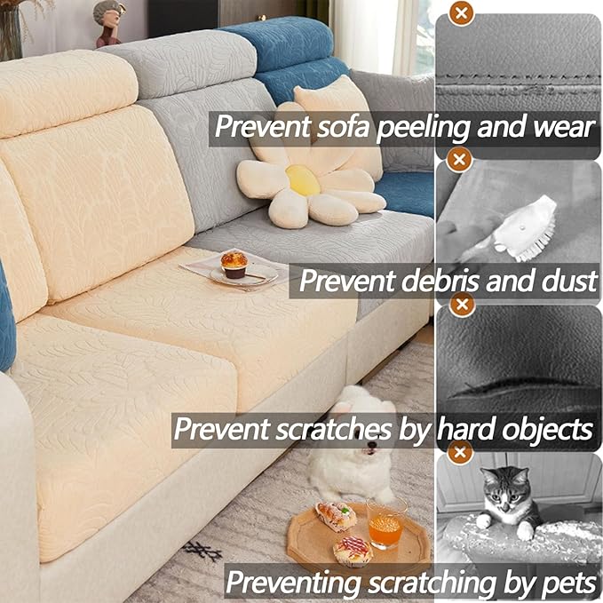 Soothing Home Sofa Covers, Sofa Hero Covers, Wear-Resistant Universal Couch Covers Washable Stretch Sectional Couch Cushion Covers (Light Grey,Back Cover M)