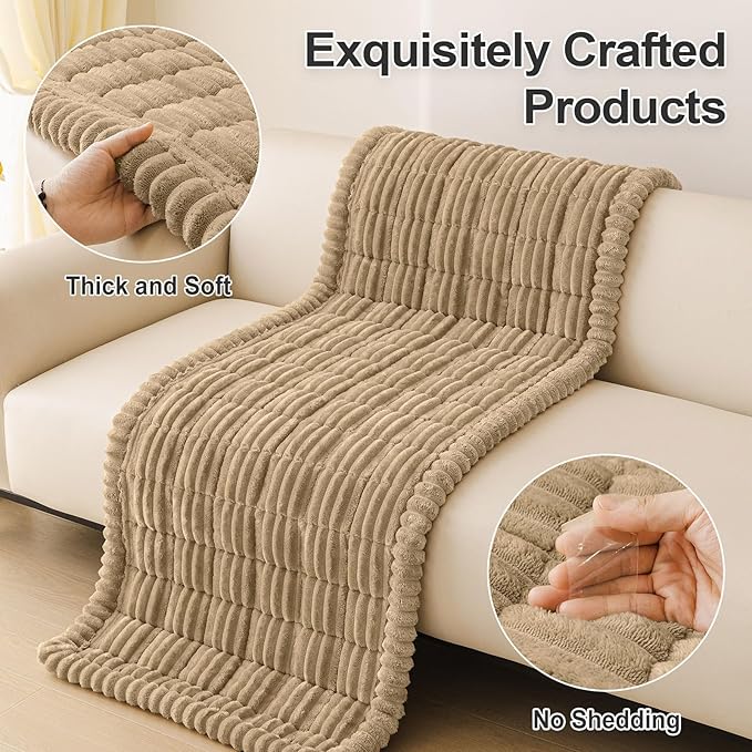 hyha Couch Covers for Dogs Washable, Non Slip Plush Dog Sofa Protectors, Fuzzy Pet Couch Covers for 3 Cushion Sofa Pet Friendly (Khaki, 27.6" x 59")