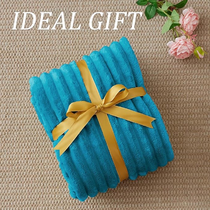 BEDELITE Fleece Throw Blanket for Couch - 300GSM Soft & Warm Fluffy Teal Blanket, Decorative and Giftable Striped Blankets for Women, Men, 50"x60"