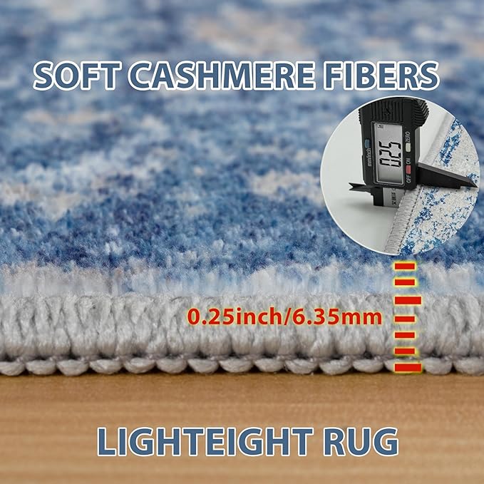 9x12 Area Rugs for Living Room Rug Washable: Abstract Large Rug for Dining Room Bedroom Carpet Non Slip 9 by 12 Indoor Modern Nursery Home Office Blue Grey White