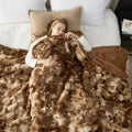 Cozy Bliss Faux Fur Throw Blanket for Bed Queen Size, Fuzzy Soft Plush Thick Bubble Blanket for Bedroom Living Room, 90x90 Inches Tie-dye Brown