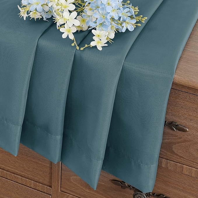 Small Sheer Curtains Tier 24 Inches Length 2 Pieces, Light Filtering Cafe Curtains for Living Room Bathroom, Modern Window Treatments Dual Rod Pocket Panels, Dusty Blue, 2X42Wx24L Inches